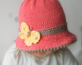 Sun Hat KNITTING PATTERN with Butterfly, Brim Hat Knit Pattern (Baby Child Woman), Knit Flat or In The Round PDF, Summer Cloche Pdf | Mary