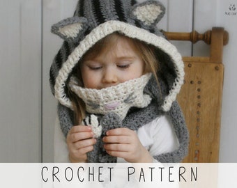 Cat CROCHET PATTERN Cat Hooded Cowl Crochet Pattern, Cat Pattern, Kids Animal Crochet Hat with Pointed Ears, Toddler Cat Costume I Misty