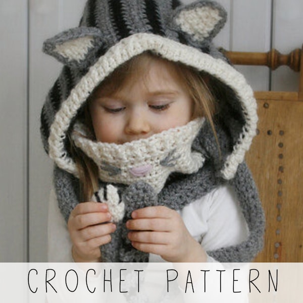 Cat CROCHET PATTERN Cat Hooded Cowl Crochet Pattern, Cat Pattern, Kids Animal Crochet Hat with Pointed Ears, Toddler Cat Costume I Misty