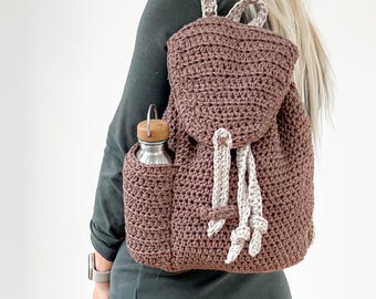 Crochet Backpack Pattern, Beginner Rucksack with Pocket PDF, Easy Drawstring Bag with Flap, DIY School & Travel Bag I Bentota