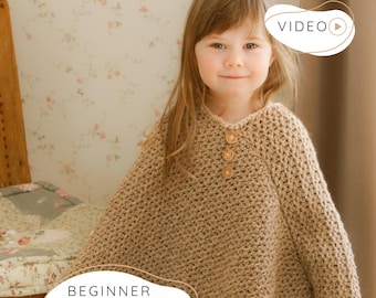 Beginners Kids Poncho CROCHET PATTERN, Easy V-Neck Cape for Toddlers and Kids, Children’s Crochet Pullover PDF with Video Tutorial | Sam