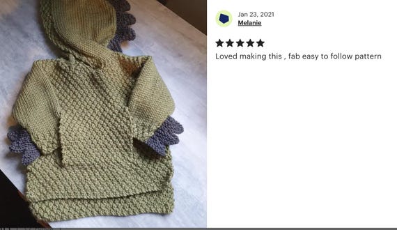 Dragon Hoodie KNITTING PATTERN for Kids, Dinosaur Sweater