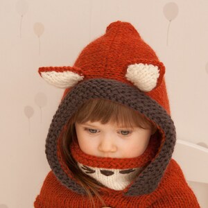 Fox hooded cowl Video KNITTING PATTERN Fox Hoodie Knit Pattern Fox Sood Knitting Pattern Toddler Hooded Cowl Knitting Pattern I Rene image 3