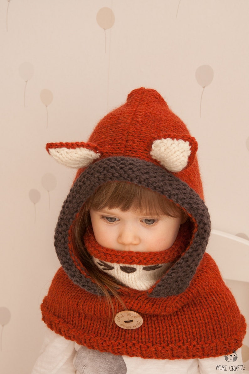 Fox hooded cowl Video KNITTING PATTERN Fox Hoodie Knit Pattern Fox Sood Knitting Pattern Toddler Hooded Cowl Knitting Pattern I Rene image 3