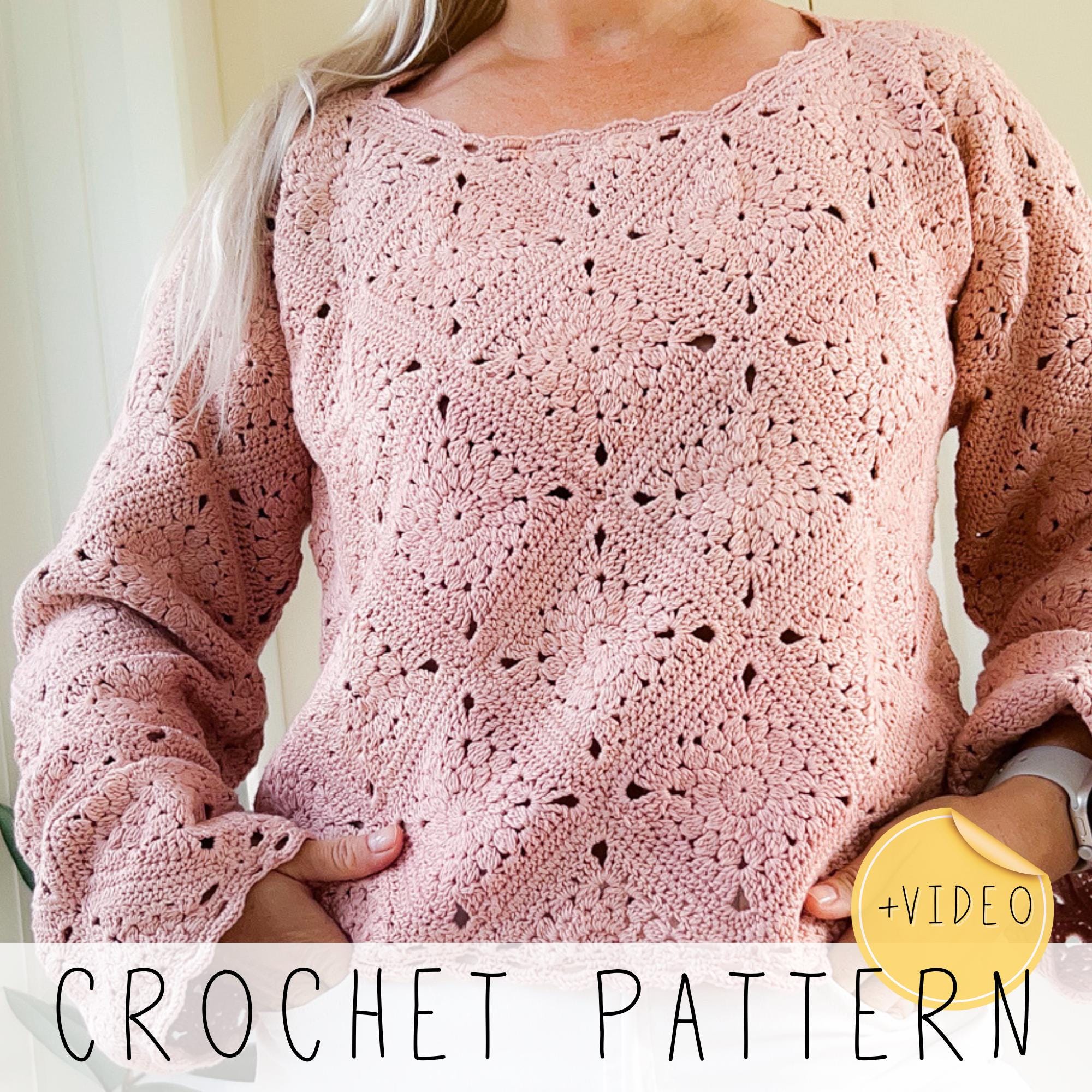 Granny Square Sweater CROCHET PATTERN for Women size S to XXL, Crochet Granny Square Pullover Pattern With Video Instructions I Hazel - Etsy Granny Square Sweater CROCHET PATTERN for Women size S to XXL, Crochet Granny Square Pullover Pattern With Video Instructions I Hazel - Etsy
