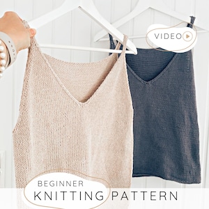 Knit Tank Top KNITTING PATTERN with V-neck, Modern Summer Knit Camisole Pattern, Easy Sleeveless Shirt (XS to 3XL size) with Video I Alpha
