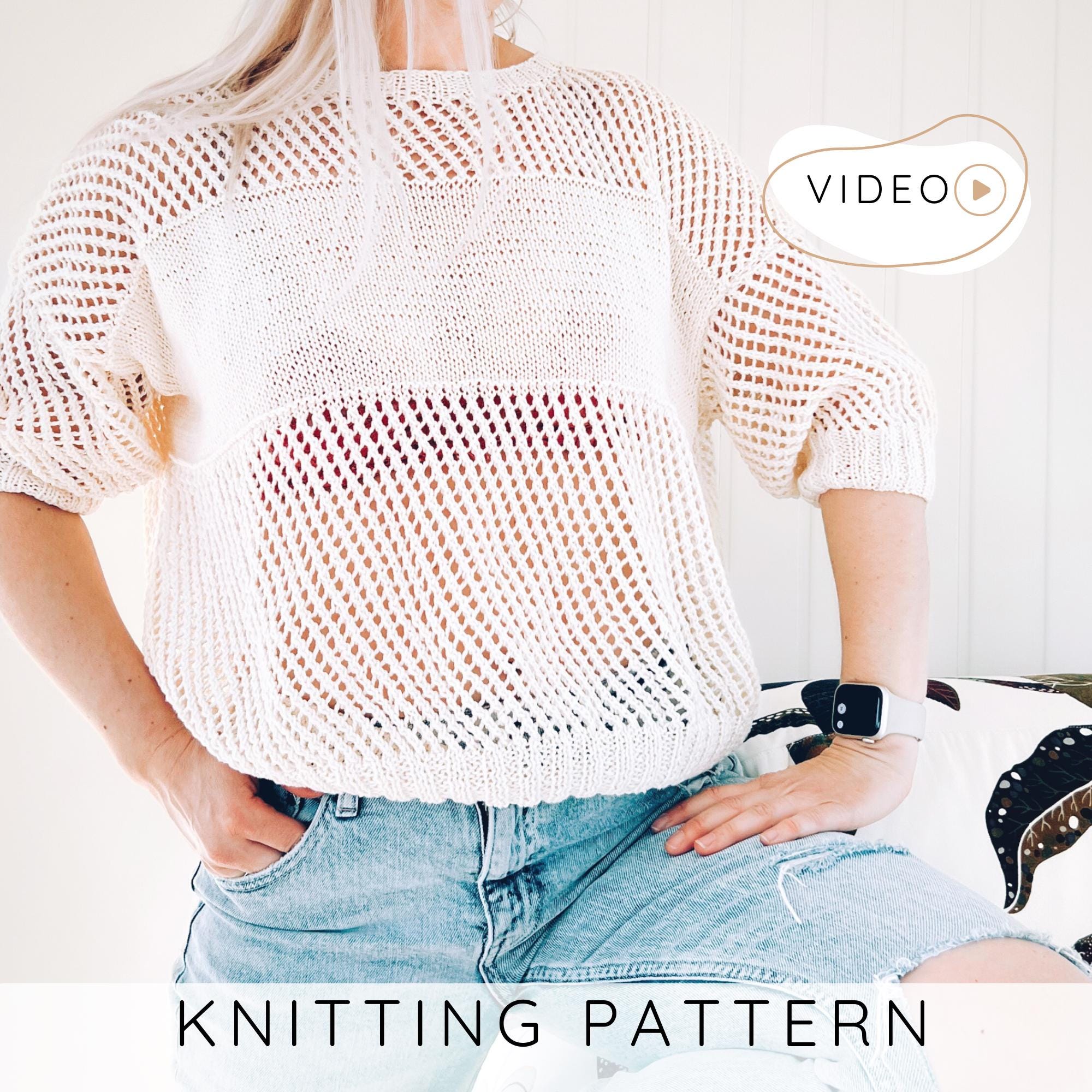 Mesh Top KNITTING PATTERN, Summer Sweater Knit Tee Pdf, Airy Open
