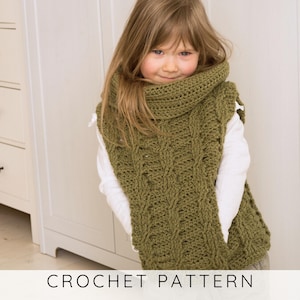 Kids Cable Vest CROCHET PATTERN, Collared Vest With Pockets and Braided Cables (toddler and kids sizes), Oversized Vest for Kids I Cora