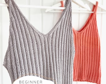 Ribbed V Neck Tank Top KNITTING PATTERN, Summer Camisole Knit Pattern for Women, Easy Sleeveless Shirt Pdf, Modern Crop Top, S-XXL I Pendi