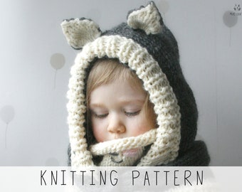 Cat Hood KNITTING PATTERN Kids Hooded Cowl Knit Pattern for Toddlers Animal Hat with Pointed Ears Cat Pattern Winter Snood I Simba