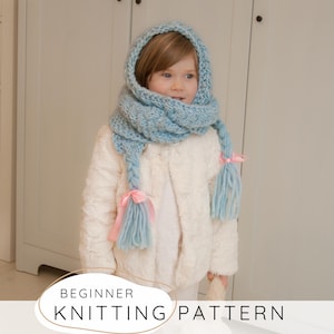 Patrón de tejido para bufanda con capucha gruesa, patrón fácil de tejido para cuello tipo snood con trenzas para mujeres y niños, capucha de invierno súper voluminosa con trenzas I ANNA Hood