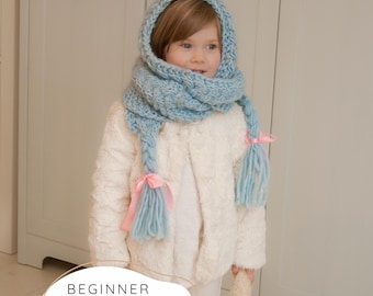 Chunky Hooded Scarf KNITTING PATTERN, Easy Cable Snood Knit Pattern for Women and Kids, Super Bulky Winter Hood with Braids I ANNA Hood