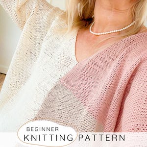 Patrón de tejido de punto para camiseta con cuello en V, camiseta de punto plano para principiantes, top de verano de manga corta en PDF para mujer S-3XL, patrón de tejido de punto con aguja recta I Phi