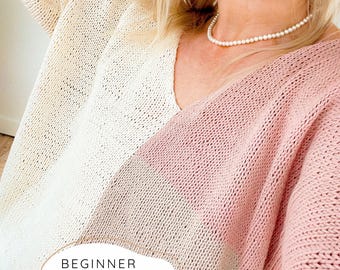 V-Neck Tee KNITTING PATTERN, Beginner Flat Knit T-Shirt, Short Sleeve Summer Top Pdf for Women S-3XL, Straight Needle Knit Pattern I Phi
