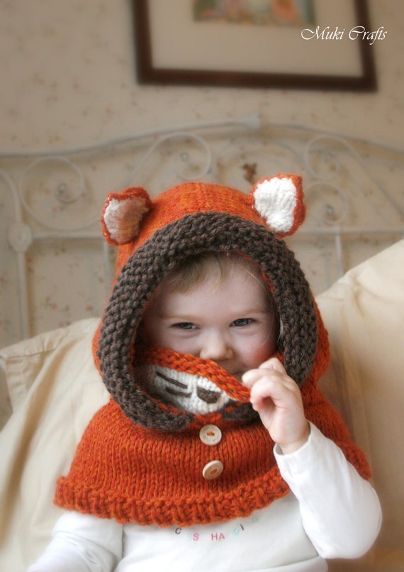 Knit Fox Hood Cowl Rene Pdf Knitting Pattern Baby Toddler Child Adult