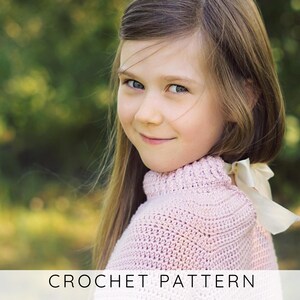 Patrón de crochet para suéter de niña con lazo en la espalda, patrón fácil para jersey infantil, top de manga abullonada para bebé y niña (suéter Cromwell)