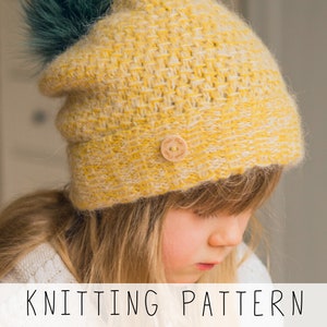 Slouch Winter Hat KNITTING PATTERN Girls Beanie Knit Pattern Slouchy Beanie with Double Brim and Texture, Slouchy Toque Pattern I Tabatha