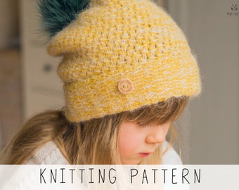 Slouch Winter Hat KNITTING PATTERN Girls Beanie Knit Pattern Slouchy Beanie with Double Brim and Texture, Slouchy Toque Pattern I Tabatha