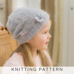 Lichte slappe kindermuts BREIPATROON Beaniemuts gebreid patroon, mohairmuts, gemakkelijk muts meisjesmuts met strik, beginnersmuts I Iris