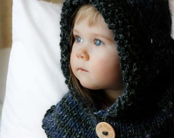 Hooded Cowl KNITTING PATTERN, Chunky Kids Winter Snood Knit Pattern, Toddler and Adult Cowl With Hood, Super Bulky Scoodie I HARLOW Hood
