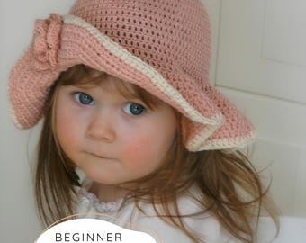 CROCHET Sun Hat PATTERN with Wide Brim, Beginner Summer Hat Crochet Pattern (Girls, Women sizes), Easy Sun Hat PDF Download I Hella