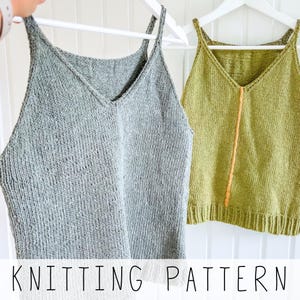 Tank Top KNITTING PATTERN, V-neck Top Knit Pattern, Beginners Knit Camisole for Summer with Spaghetti Straps (S; M; L; XL sizes) I Bel Air