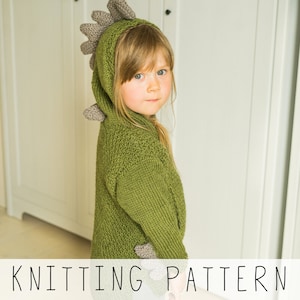 KNITTING PATTERN dinosaur sweater knitting pattern x Dragon Hoodie Knitting Pattern Kids x Kids Hoodie Pattern x Boys Knitting Patterns Rex image 1