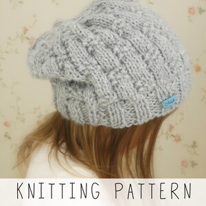 Textured Slouch Beanie KNITTING PATTERN Basic Slouchy Hat Knit Pattern, Chunky Beanie Hat, Kids Winter Hat Pattern, Beginner Hat I Lara