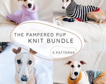 5 Pampered Dog KNIT PATTERN Bundle, Dog Sweater Knit Pdf, Pet Clothes, DIY Puppy Coat, Pattern Bundle for Small, Medium, Large Pup for Gift
