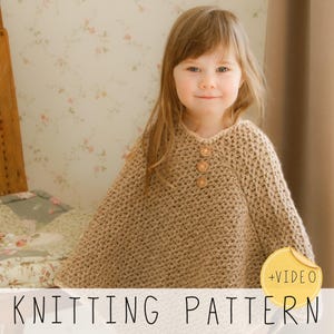 Beginners Kids Poncho CROCHET PATTERN – Easy Cape with V-neck (2-12 yrs), Flat Worked Child Poncho with Buttons and Aran yarn | Sam Cape