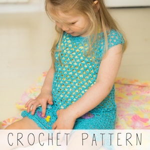Girls Beach Dress CROCHET PATTERN, Sardine Fishnet summer dress pattern, Mesh crochet dress with sea motif | Sardinella Dress