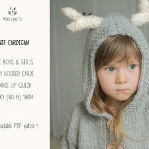 Hooded Reindeer Cardigan KNITTING PATTERN Kids Jacket Knit Pattern Christmas Sweater Toddler Cardigan with Hood and Antlers I Anje image 2