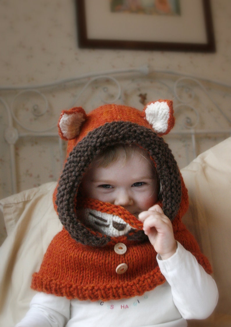 Fox hooded cowl Video KNITTING PATTERN Fox Hoodie Knit Pattern Fox Sood Knitting Pattern Toddler Hooded Cowl Knitting Pattern I Rene image 10