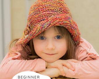 KNITTING PATTERN Bucket Hat, Beginner Garter Stitch Brim Hat, Easy Sun Hat Knit Pattern PDF (Baby, Child, Adult) I Charlotte