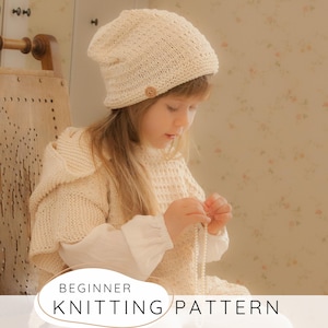 Kids Hooded Poncho KNITTING PATTERN, Beginner Toddler Cape Knit Pattern, Childrens Winter Wrap Set with Slouchy Hat I LAUREEN Poncho