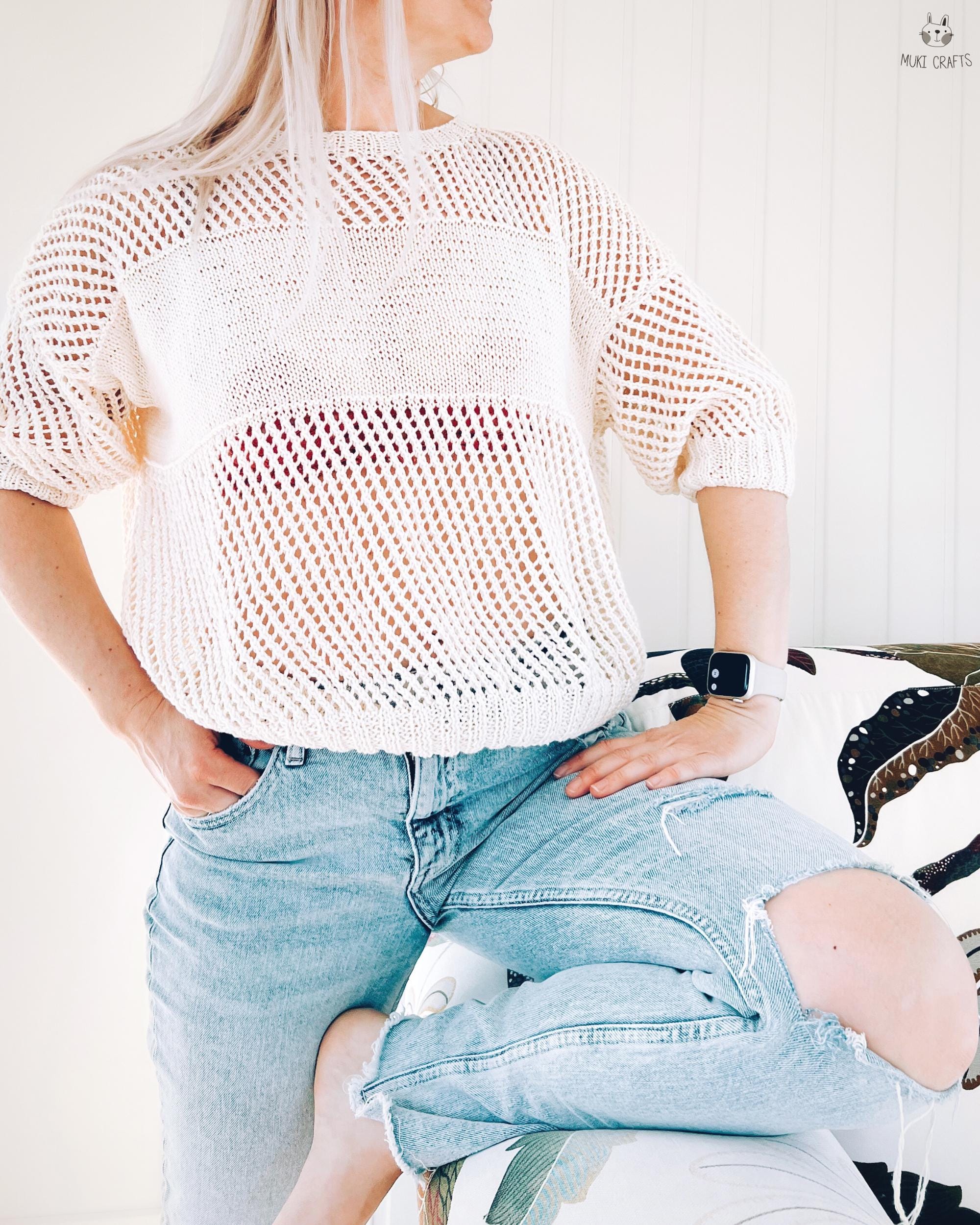 Mesh Top KNITTING PATTERN, Summer Sweater Knit Tee Pdf, Airy Open