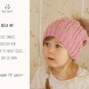 Cable Beanie KNITTING PATTERN Kids Cable Hat Knit Pattern, Women's Cable Hat Pattern with Aran Yarn, Winter Hat for Girls I Bella image 2