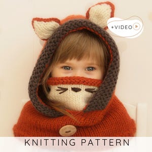Fox Hooded Cowl KNITTING PATTERN, Fox Snood Knit Pattern PDF, Video Knitting Pattern, Animal Hat, Knit Fox Costume, Wolf Pattern I Rene