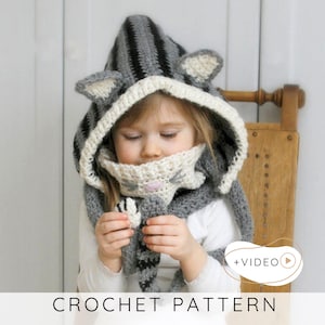 Kattenkap GEHAAKT PATROON, kittenmuts met puntige oren en kap, dierenhalsband voor baby, peuter, kinderen en volwassenen I MISTY-set