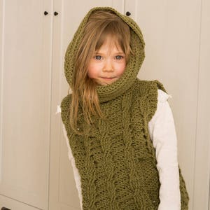 Kids CROCHET PATTERN Cable Poncho Pattern Collared Vest Crochet Oversized Toddler Poncho Easy Vest with Pocket Crochet Pattern I Cora image 9