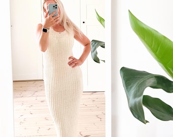 Ribbed Dress KNITTING PATTERN, Summer Maxi or Mini Knit Dress, Sleeveless Bodycon Pdf for Women S-XXL, Seamless Knit I Tamarin