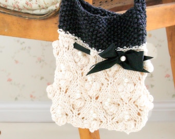 Coquette Lace Bobble Bag Knitting Pattern: Vintage Style Shoulder Purse (PDF Pattern) I Musti