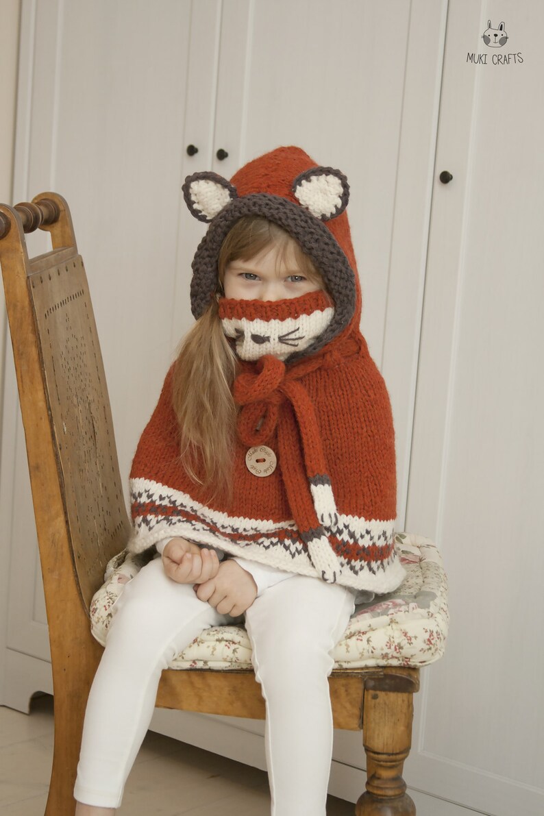 Knitting Pattern Fox Hooded Poncho Cowl Lexi