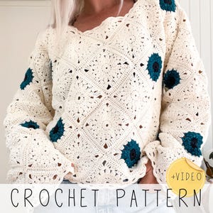 Granny Square Sweater CROCHET PATTERN pdf (S‑XXL size) | Beginner‑Friendly Boho Pullover + 20‑min Video Tutorial, Instant Download | Hazel
