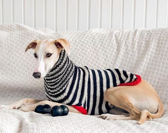 Dog Sweater KNITTING PATTERN, Striped Dog Jumper Knit Pattern, Whippet Greyhound Pullover, Small Medium Large Pet Clothes I Doggo No 13