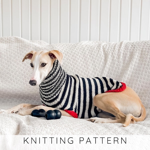 Modèle tricot de pull pour chien, modèle de tricot de pull pour chien à rayures, pull lévrier whippet, vêtements pour animaux de compagnie petite moyenne grande, je fais le doggo n° 13