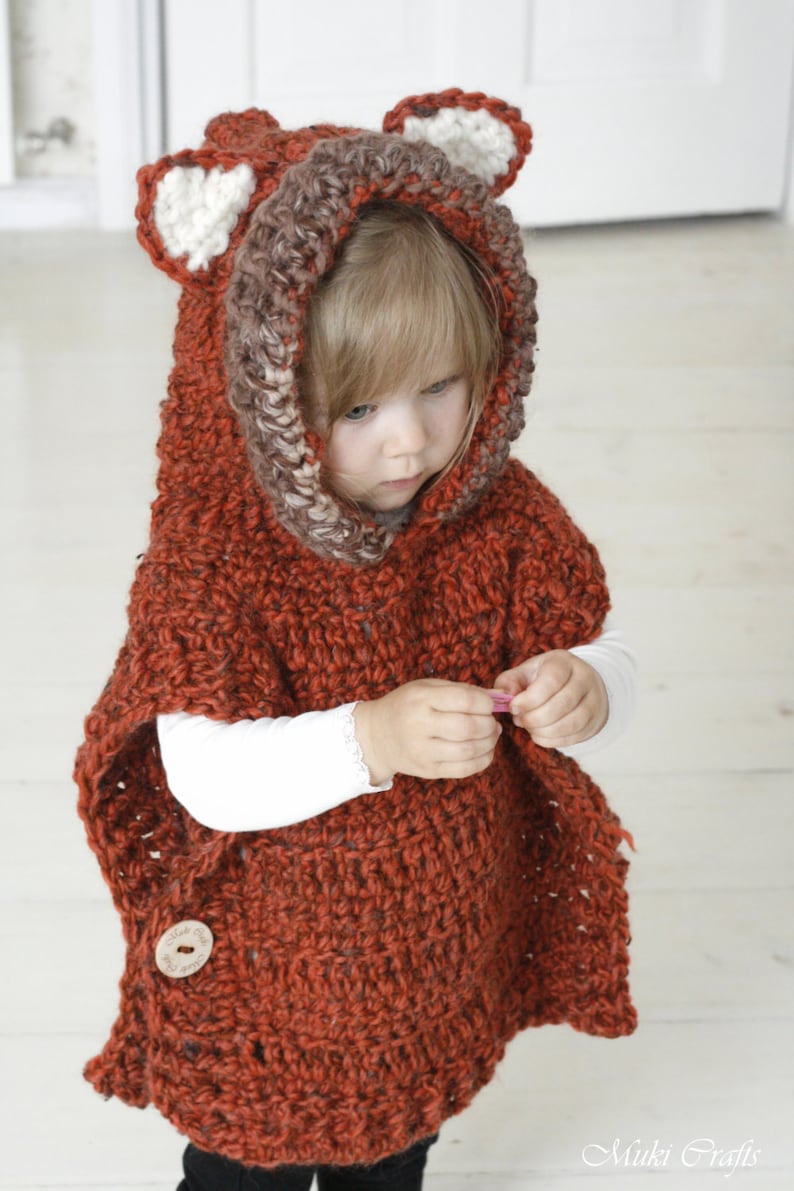 Wolf Poncho CROCHET PATTERN Chunky Fox Poncho Crochet Pattern with Pointed Ears, Wolf Pattern, Kids Rectangle Crochet Poncho Pattern I Max image 3