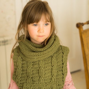 Kids CROCHET PATTERN Cable Poncho Pattern Collared Vest Crochet Oversized Toddler Poncho Easy Vest with Pocket Crochet Pattern I Cora image 10