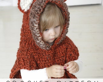 Fox Hooded Poncho CROCHET PATTERN Kids Poncho Crochet Pattern Poncho with Hood and Pointed Ears Wolf Crochet Pattern Hooded Vest I Fox Max