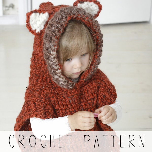 Fox Hooded Poncho CROCHET PATTERN Kids Poncho Crochet Pattern Poncho with Hood and Pointed Ears Wolf Crochet Pattern Hooded Vest I Fox Max